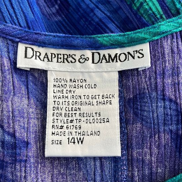 Drapers & Damons Blue Multi Crinkle Floral Sleeveless Midi Shift Dress Plus 14W - Picture 3 of 13